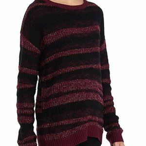 NWT New Directions Berry Black Silver Metallic Stripe Acrylic Pullover Sweater